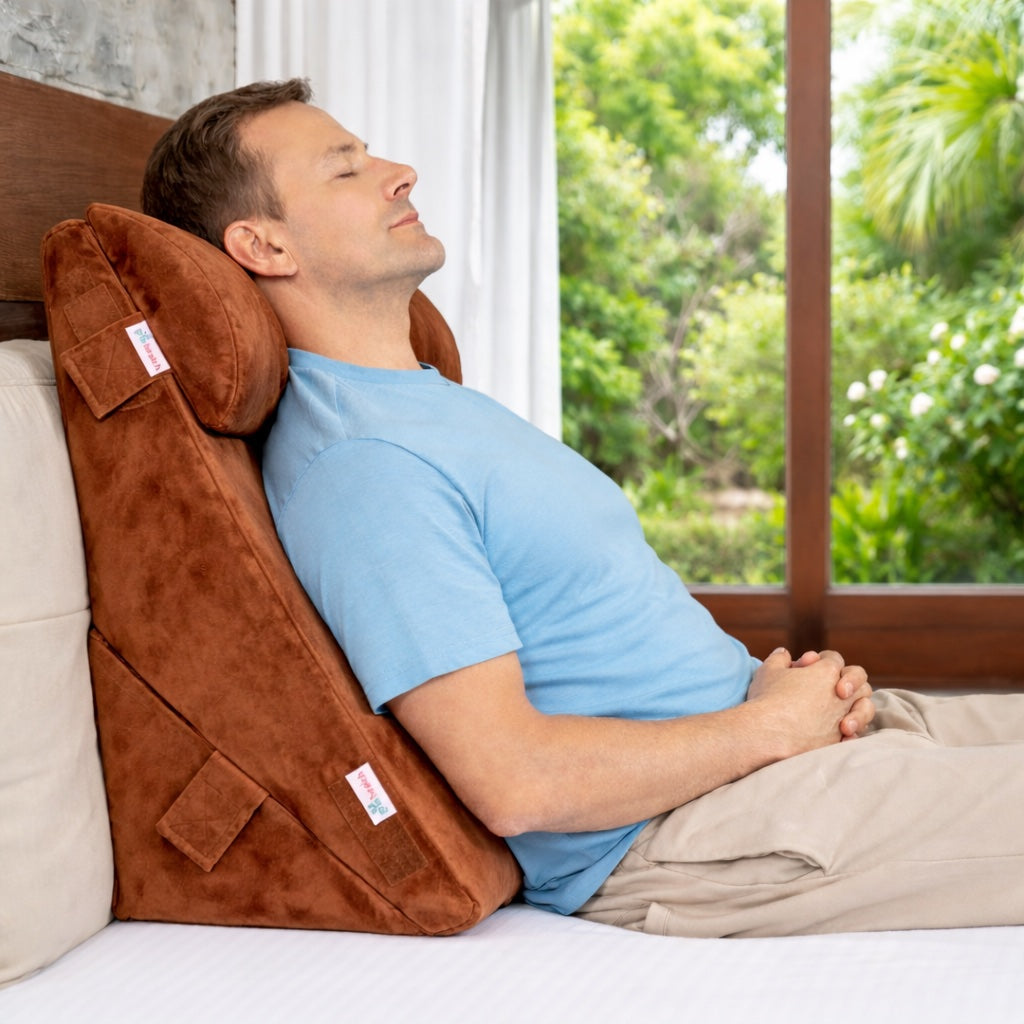 3pcs Orthopedic Bed Wedge Cushion Pillow Set with Neck Support, Brown