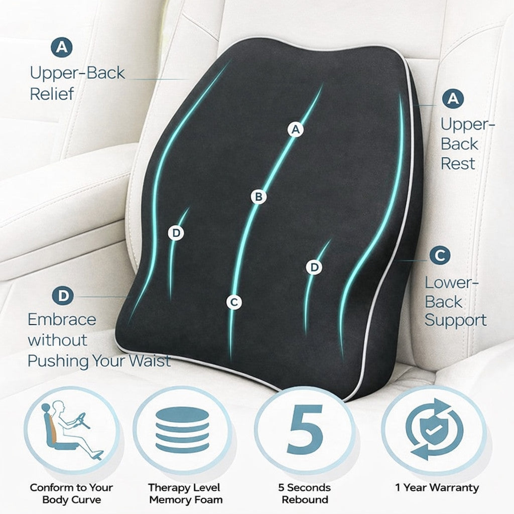 SitRight Pro Car Backrest Cushion Full Lumbar Back Support, Slim