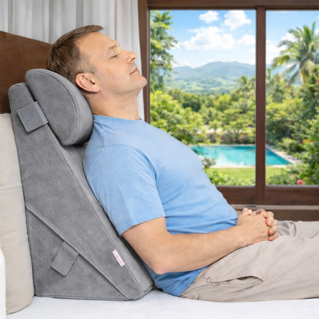 3pcs Orthopedic Bed Wedge Pillow Set with Neck Support, Grey