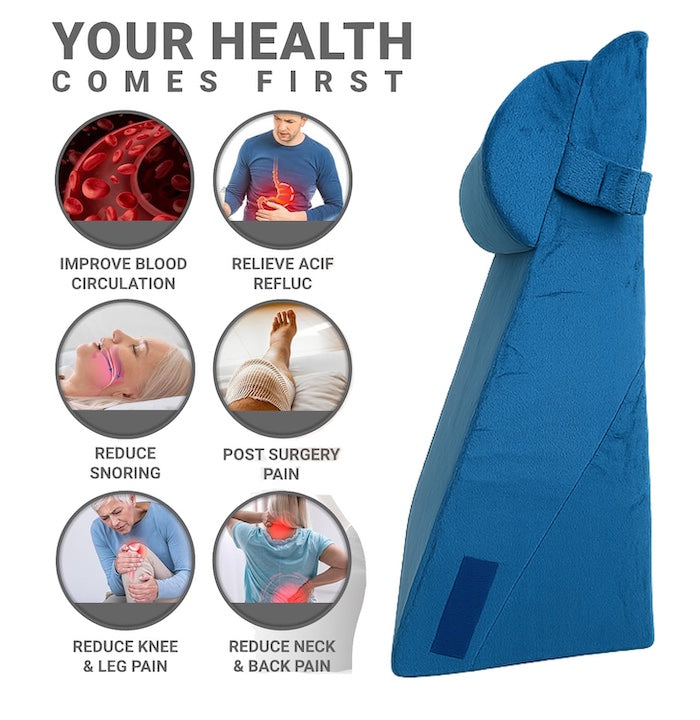 3pcs Orthopedic Bed Wedge Pillow Set with Neck Support (Navy)