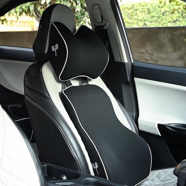 Car Backrest Lumbar Support & Car Neck Pillow Combo Kit (Large Curve)