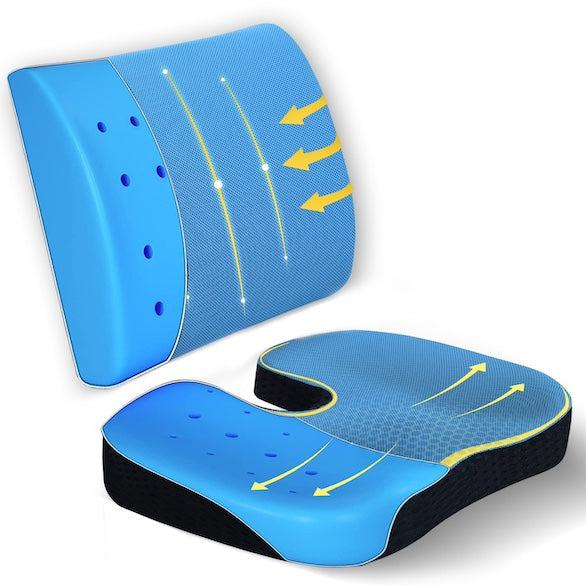 Seat Cushion & Lumbar Support Pillow Combo - Gel Chair Cushions