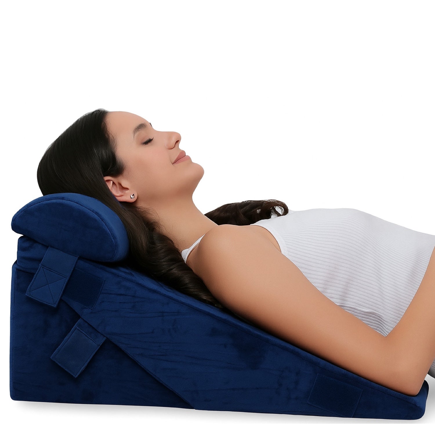 3pcs Orthopedic Bed Wedge Pillow Set with Neck Support (Navy)