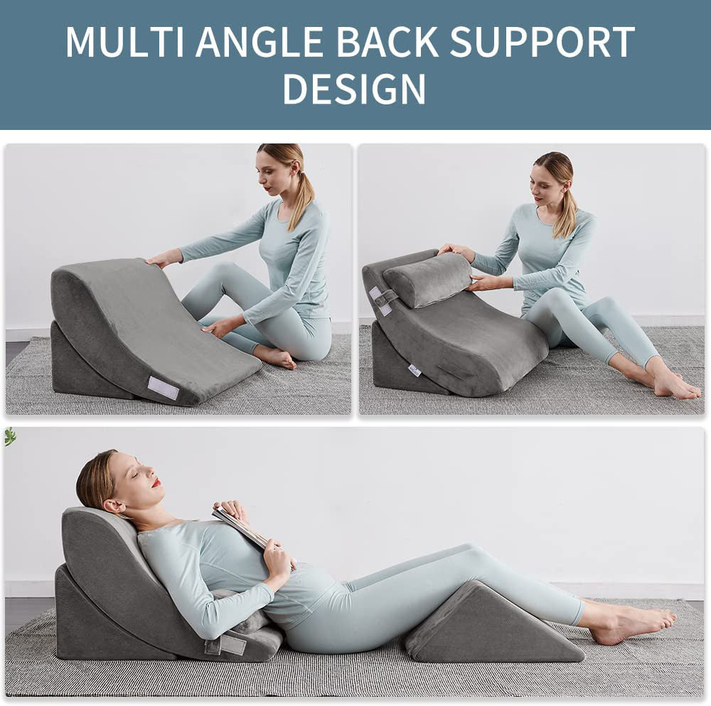Orthopedic Bed Wedge Pillow Set 4PCS - Multipurpose Adjustable (Grey)