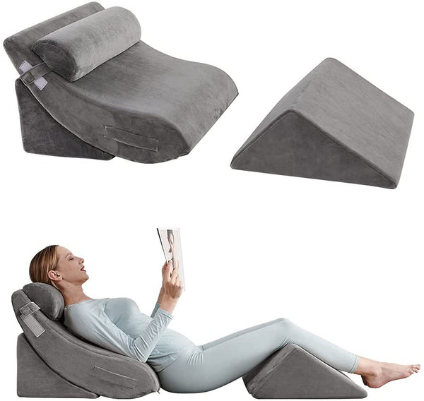 Orthopedic Bed Wedge Pillow Set - Multipurpose Adjustable (Grey)