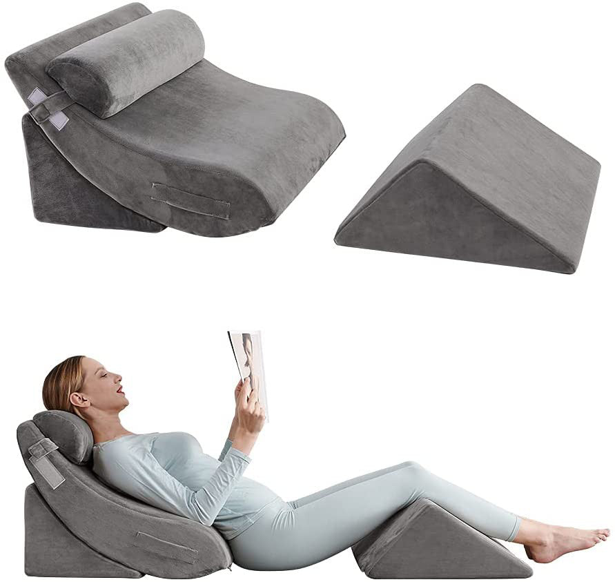 Orthopedic Bed Wedge Pillow Set 4PCS - Multipurpose Adjustable (Grey)