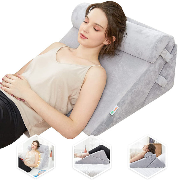 3pcs Foldable Orthopedic Bed Wedge Pillow Set - Multipurpose Adjustable (Grey)