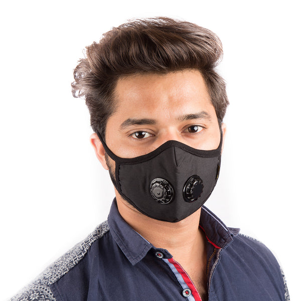 N99 Mask with Activated Carbon & Double Breathing Valve, Black