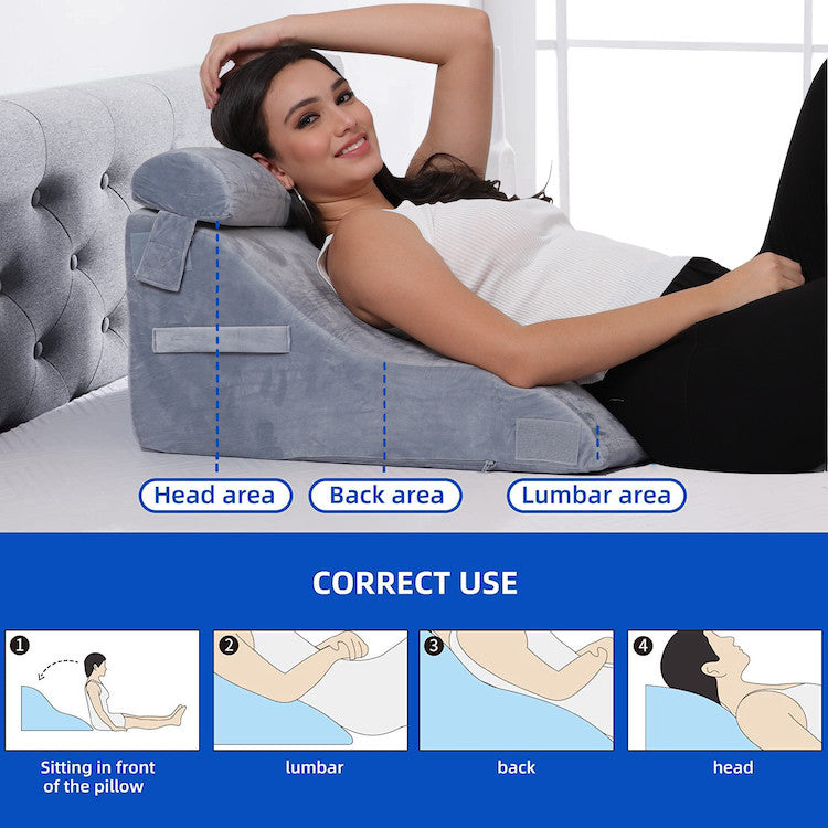 Bed Wedge Reading Pillow Set with Adjustable Neck Pillow